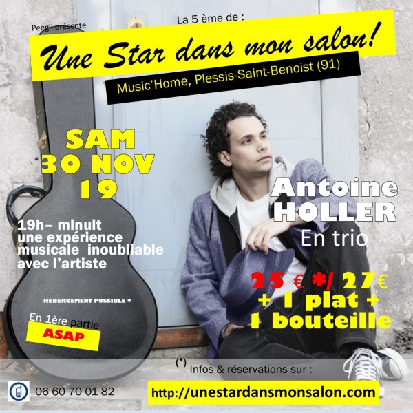 Antoine Holler à "Une Star dans mon Salon !" au Music'Home,Trio acoustique + show case