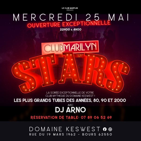 Table avec bouteille pour 5 pers. Soirée "STARS" Salle Marilyn (Tout compris)