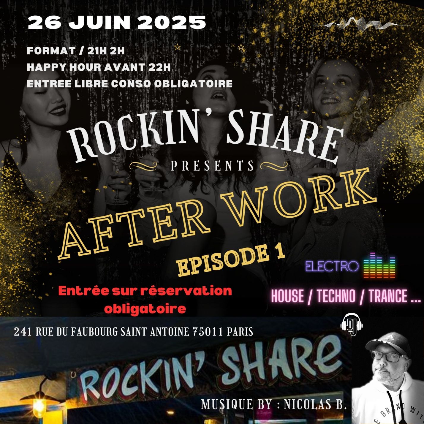 After Work Electro (House, Techno, Trance) 21H 2H Paris 11