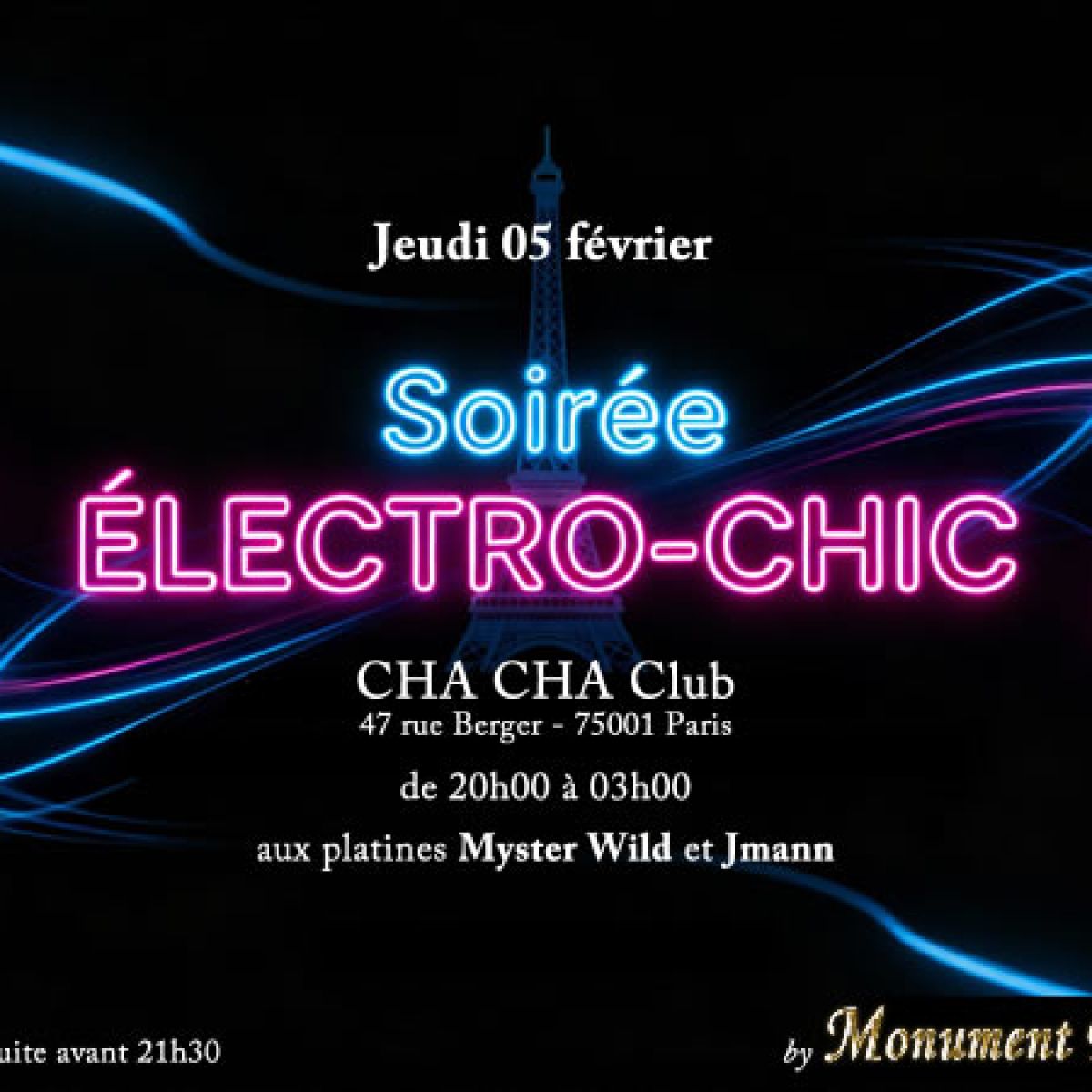 Soirée ELECTRO-CHIC le 05 février au CHA-CHA Club