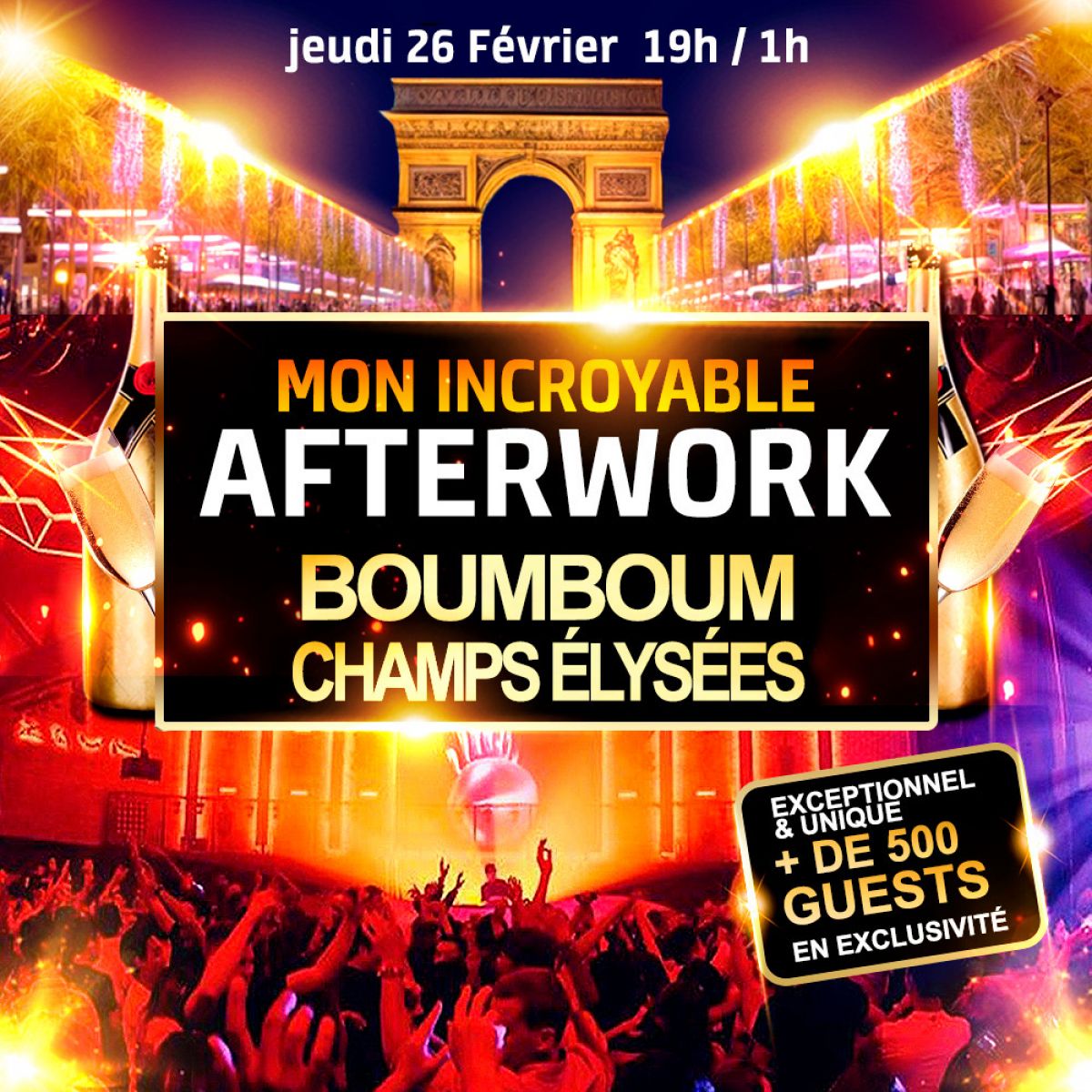 AFTERWORK EXCEPTIONNEL AU BOUM BOUM CLUB PARIS ( CLUB DE 800M2 + GRANDE TERRASSE VUE ARC DE TRIOMPHE A 2 MINUTES )