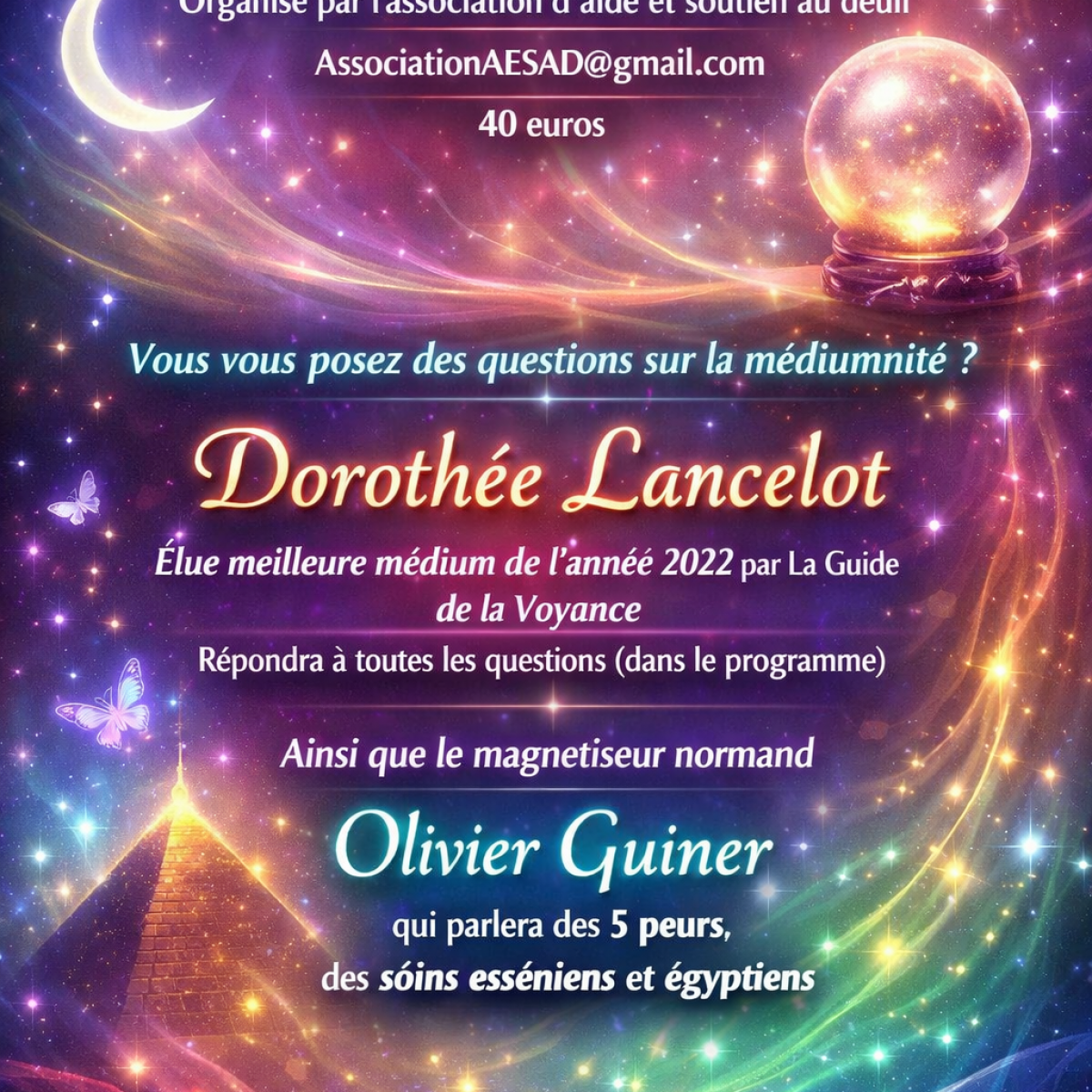 Conférence Exceptionnelle sur la médiumnité avec Dorothée Lancelot et en soin énergétique avec Olivier Guiner le samedi 11 avril